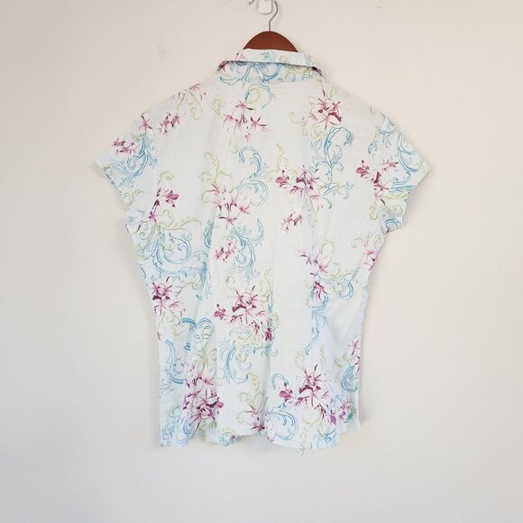Tommy Bahama Girls Button Down Shirt Collar Floral Print M/8-10 Linen Blend - Picture 9 of 13